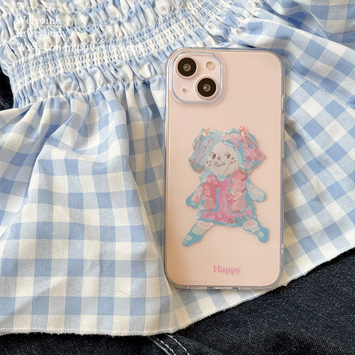 ins风开心女孩适用苹果12/16proMax手机壳13/14透明情侣15/17Promax可爱iPhoneAir - 图0