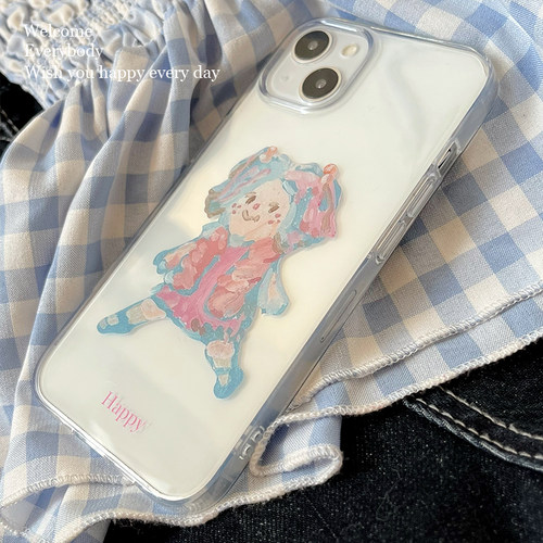 ins风开心女孩适用苹果12/16proMax手机壳13/14透明情侣15/17Promax可爱iPhoneAir - 图1