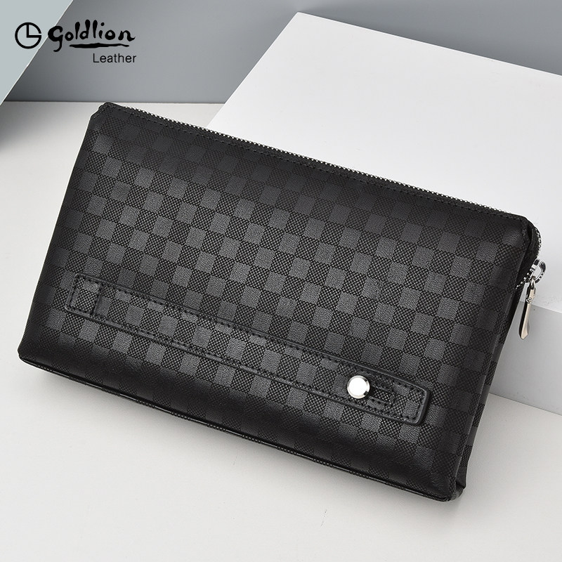 金利来男士真皮格子手拿包高端男包 金利来若羽男士包袋