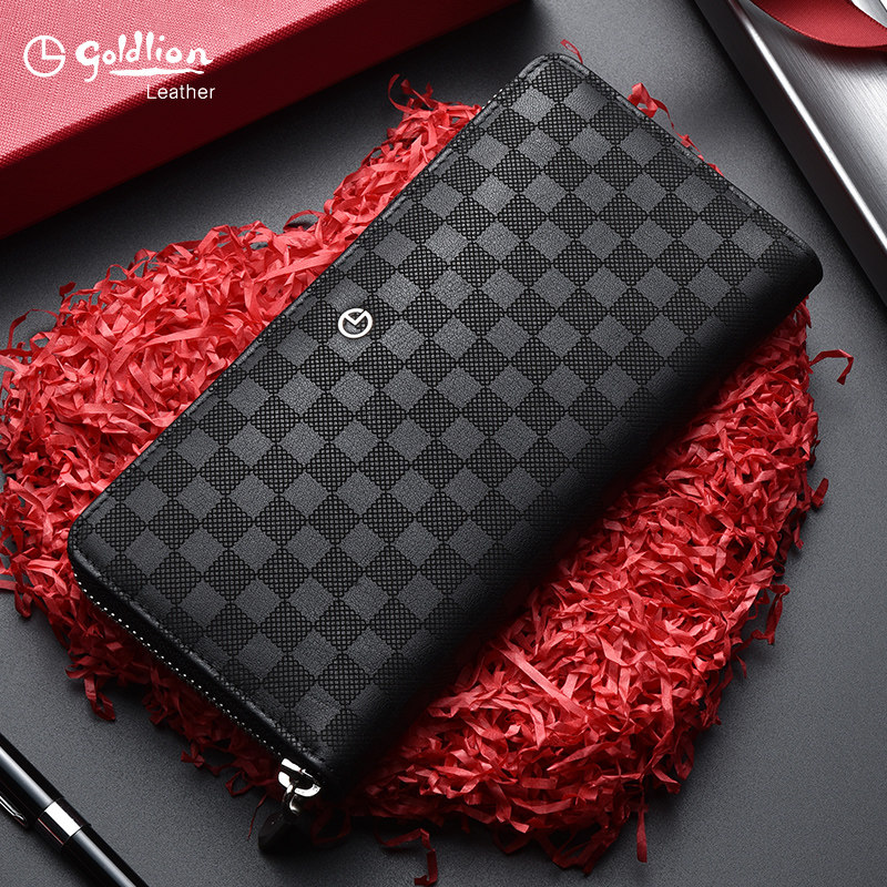 金利来男士长款真皮格子2021钱包 金利来若羽钱包