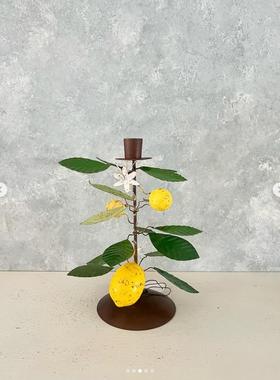 现 纽约下城公园进口阳光抚育甜柠檬田园乡村风铁艺柠檬烛台摆件