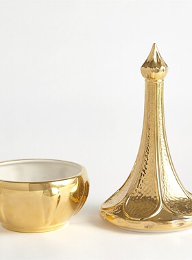 波光粼粼陶瓷电镀金装饰盒摆件