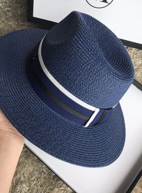 夏季新款草帽深蓝色礼帽出游逛街