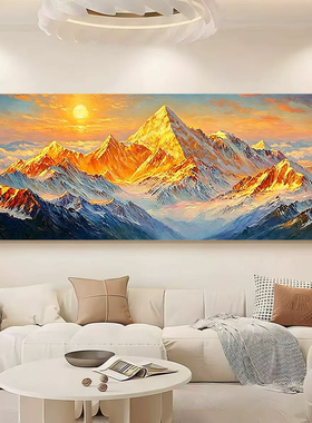 手绘日照金山客厅装饰画靠山