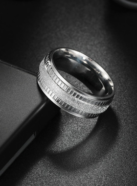 压花磨砂时尚钛钢男士戒指个性潮流男女对戒男生单身尾戒不掉色