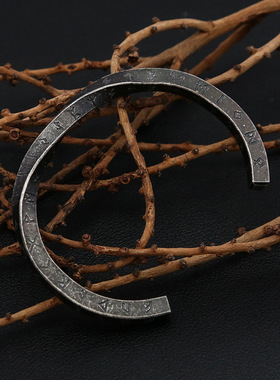 欧美维京复古字母不锈钢开口手镯