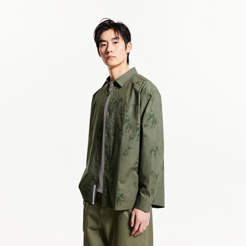 杰克琼斯男装春季新款休闲潮流百搭舒适衣身图案满印翻领衬衫外套 - 图2
