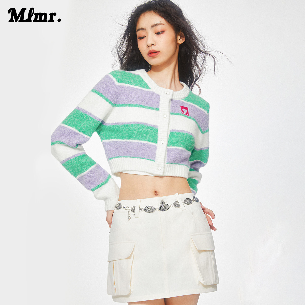 【精选】MLMR秋冬新款时尚圆领复古条纹撞色刺绣潮毛衣针织衫男女