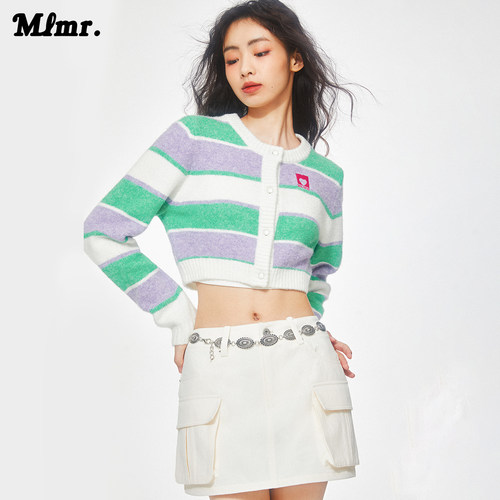 【精选】MLMR男装冬冬新款圆领复古条纹撞色刺绣潮毛衣针织衫男女 - 图1