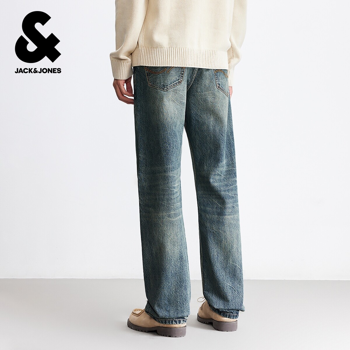 杰克琼斯秋冬季男装时尚百搭直筒牛仔裤长裤子水洗猫须设计男款