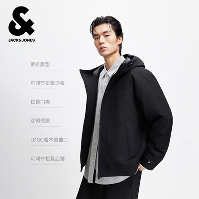 杰克琼斯冬季男装连帽宽松羽绒服