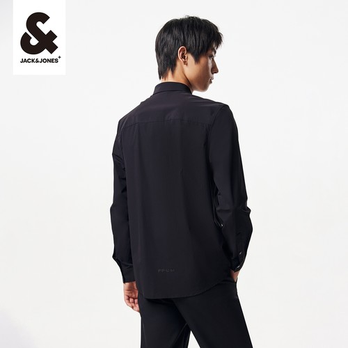 tq区绫致杰克琼斯2025春夏男直筒翻领logo胶印长袖纯色衬衫男 - 图1