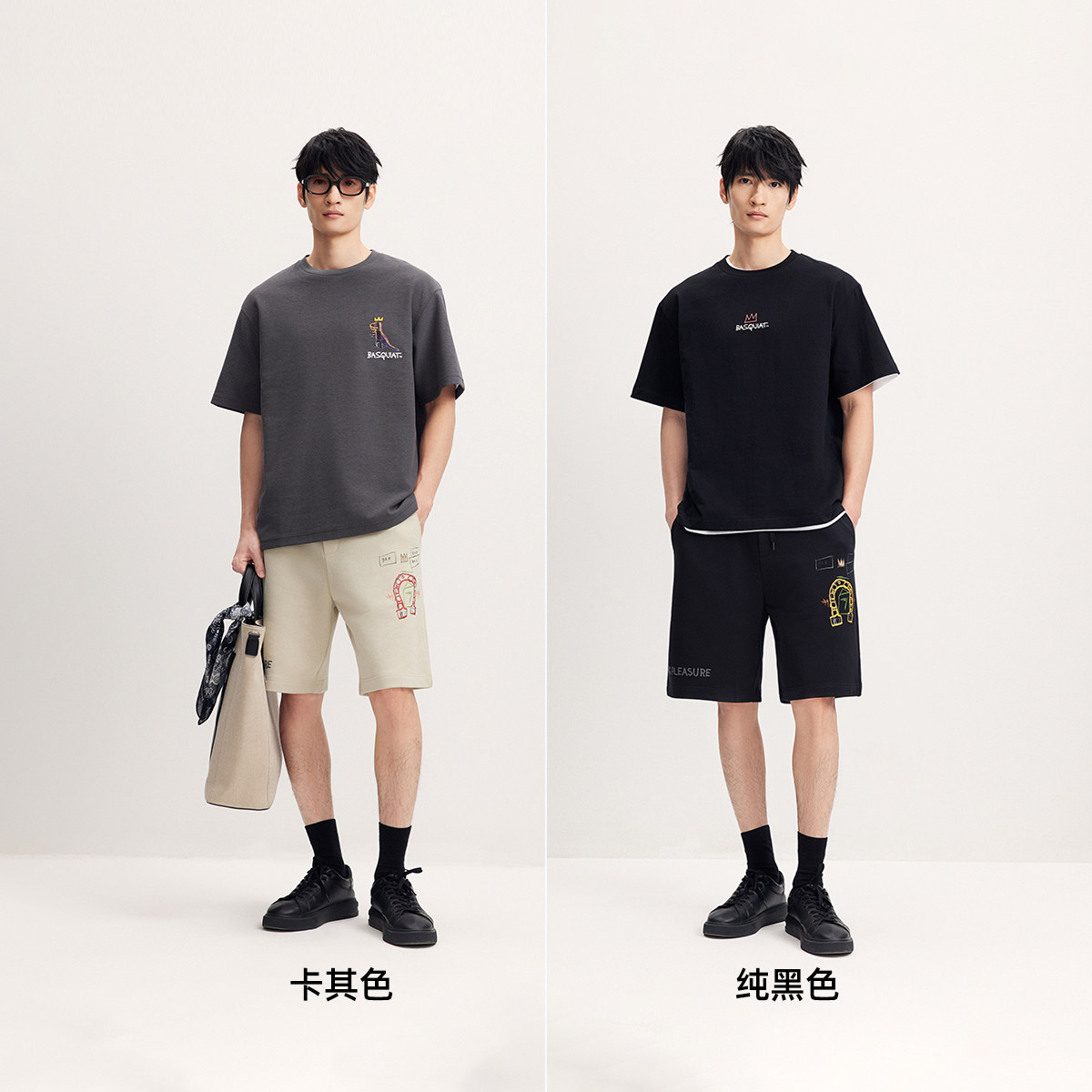 杰克琼斯BSQ联名男装夏季凉感刺绣短裤五分裤宽松印花纯色男士