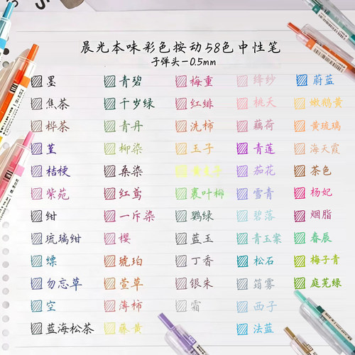晨光本味彩色按动中性笔套装金属荧光复古糖果色手账笔做笔记水笔 - 图0