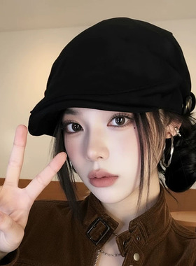 老钱风复古文艺贝雷帽女2026款大头围前进帽子报童帽麂皮绒显脸小