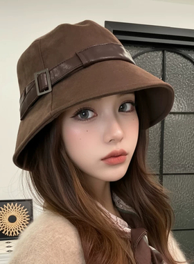 秋冬复古皮带扣显脸小渔夫帽女