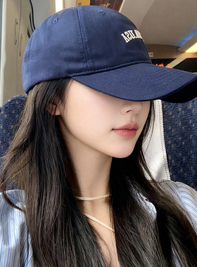 韩版字母刺绣棒球帽女深蓝色鸭舌帽显脸小大头围防晒帽棒球BOSTON