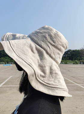 100%汉麻亚麻条纹大帽檐渔夫帽