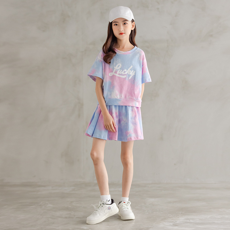 女童短袖夏装套装2024新款韩版中大童运动裙裤两件套洋气时髦百搭
