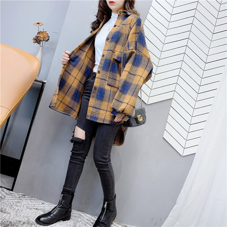 小香风复古磨毛格子2020春秋潮衬衫 卡萱儿衬衫