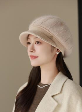 冬季中老年女保暖兔毛针织帽
