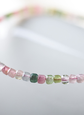 正品极细天然方糖彩虹碧玺手串