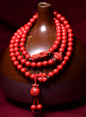 天然红朱砂貔貅手链高含量帝王砂