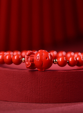 红朱砂手串女款原矿平安佛手链