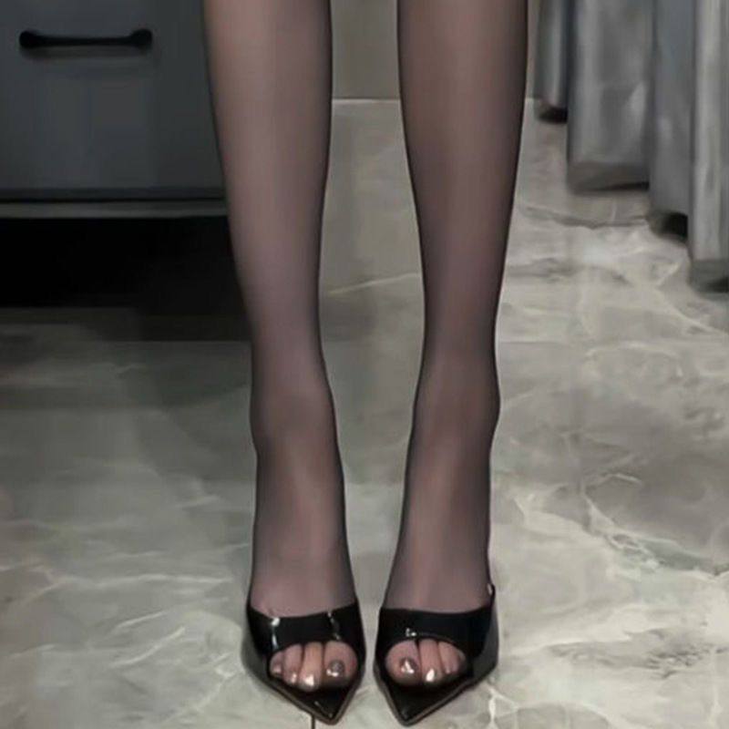 性感黑色外穿凉拖鞋高跟鞋女2025夏季新款露趾尖头漆皮细跟一字拖,淘宝优惠券,粉丝福利购,淘宝优惠卷