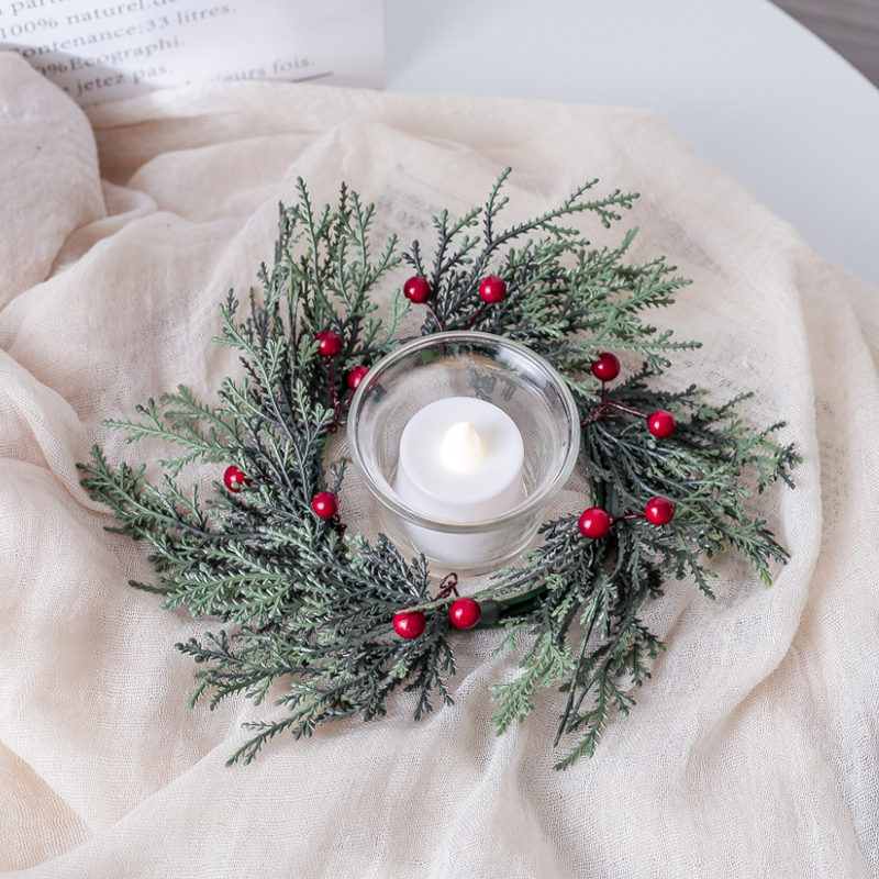 20/25cm Artificial Pine Branches Candle Wreaths Christmas Pa-图3