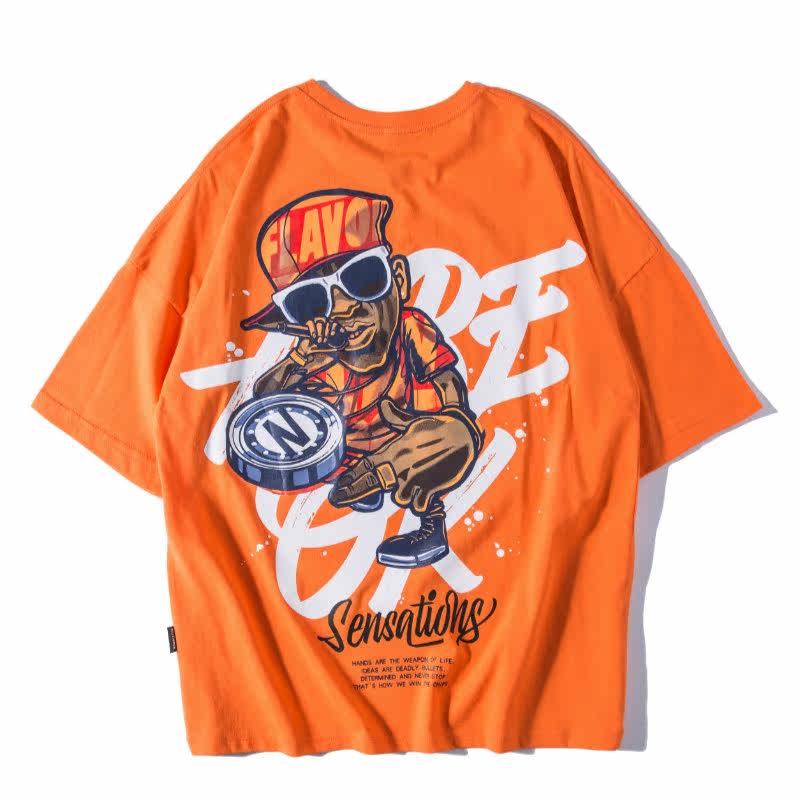 欧美街头潮胖子大码男装情侣装半袖 后设T恤