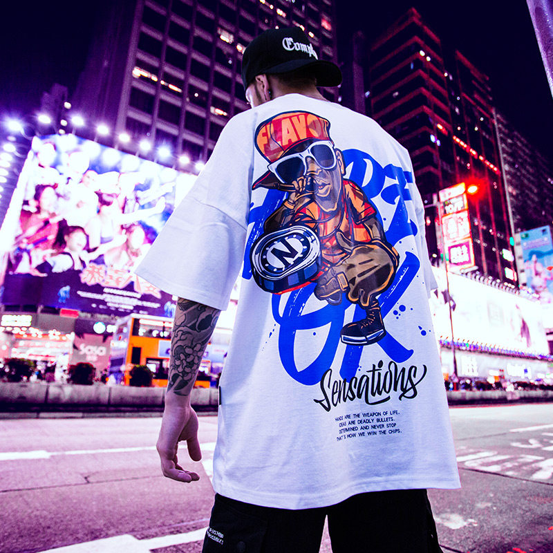 欧美街头潮胖子大码男装情侣装半袖 后设T恤