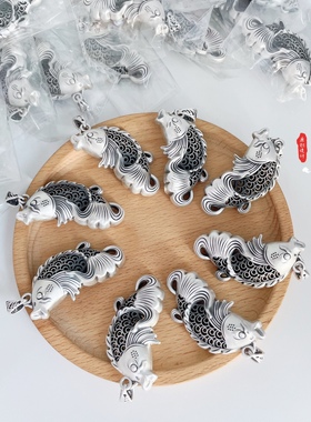 足银21小龙鱼吉庆有鱼锁复古民族风吊坠原创纯手工设计