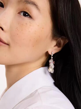 kate spade New York可爱猫咪pawlina水晶密镶重工珍珠吊坠耳环