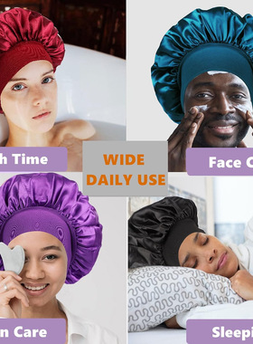 nightcap shower cap women 纯色浴帽时尚缎面宽边睡帽女士化疗帽