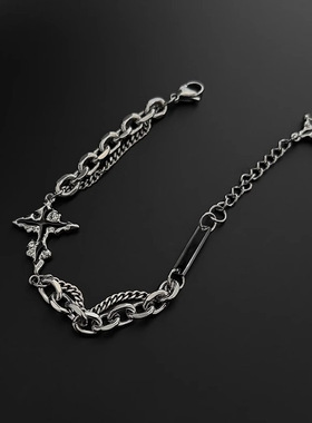 嘻哈溶解暗黑十字架手链男款百搭小众设计高级感美式钛钢男生潮流