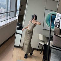 DQSTORE Tooling Speed Dry Half Body Dress Woman Fold Side Open Fork Display Slim Fish Tail Skirt American Retro Long Style Half Skirt