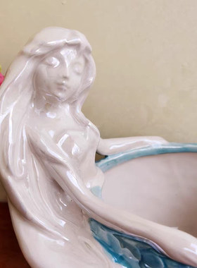 精品陶瓷美人鱼花盆鱼缸摆件客厅酒柜装饰品创意家居饰品摆件