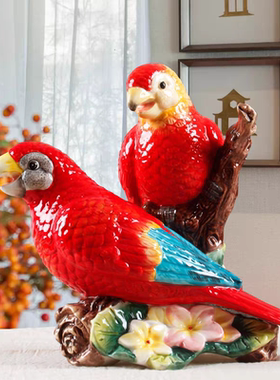 Function 方亚纯手绘陶瓷田园风客厅鹦鹉摆件欧式家居餐桌果盘