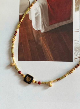 小众原创设计个性Vintage绿色系复古锁骨链高级感叠戴春夏ins