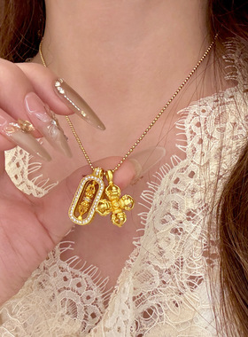 金刚杵貔貅古法沙金项链女款韦雪同款锁骨链毛衣链高级感轻