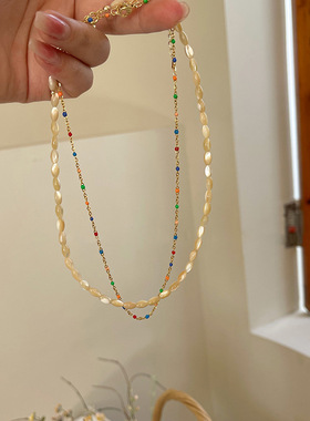 彩色串珠复古项链女高级感个性锁骨链轻奢小众设计感高级颈链