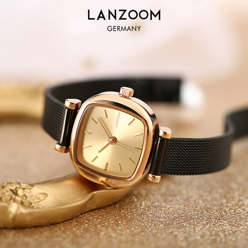 德国LANZOOM蓝族黑金小方糖女士手表女款轻奢送女友礼物支持刻字 - 图3