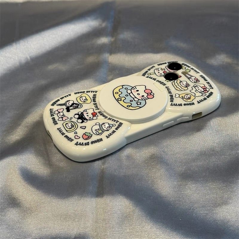 翻盖镜子支架适用iPhone15/14手机壳Promax日韩甜甜圈Kitty猫苹果13pro可爱11promax网红女12防摔套13软14pro