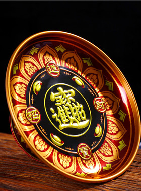 合金果盘家用莲花浮雕佛前贡盘佛堂供奉水果盘招财果碟家用摆件