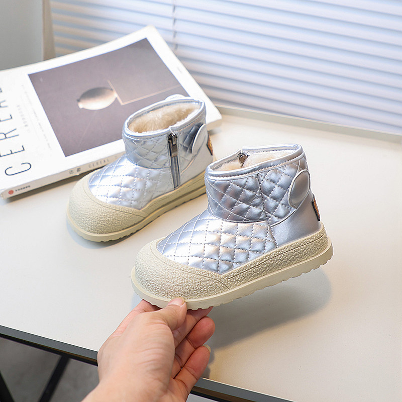 女童加厚保暖雪地靴2025冬季男童韩版菱格短靴子中大童软底大棉鞋,淘宝优惠券,粉丝福利购,淘宝优惠卷