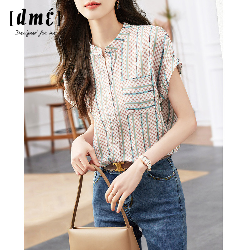 德玛纳印花短袖条纹2023夏季潮衬衫 dmestyle衬衫