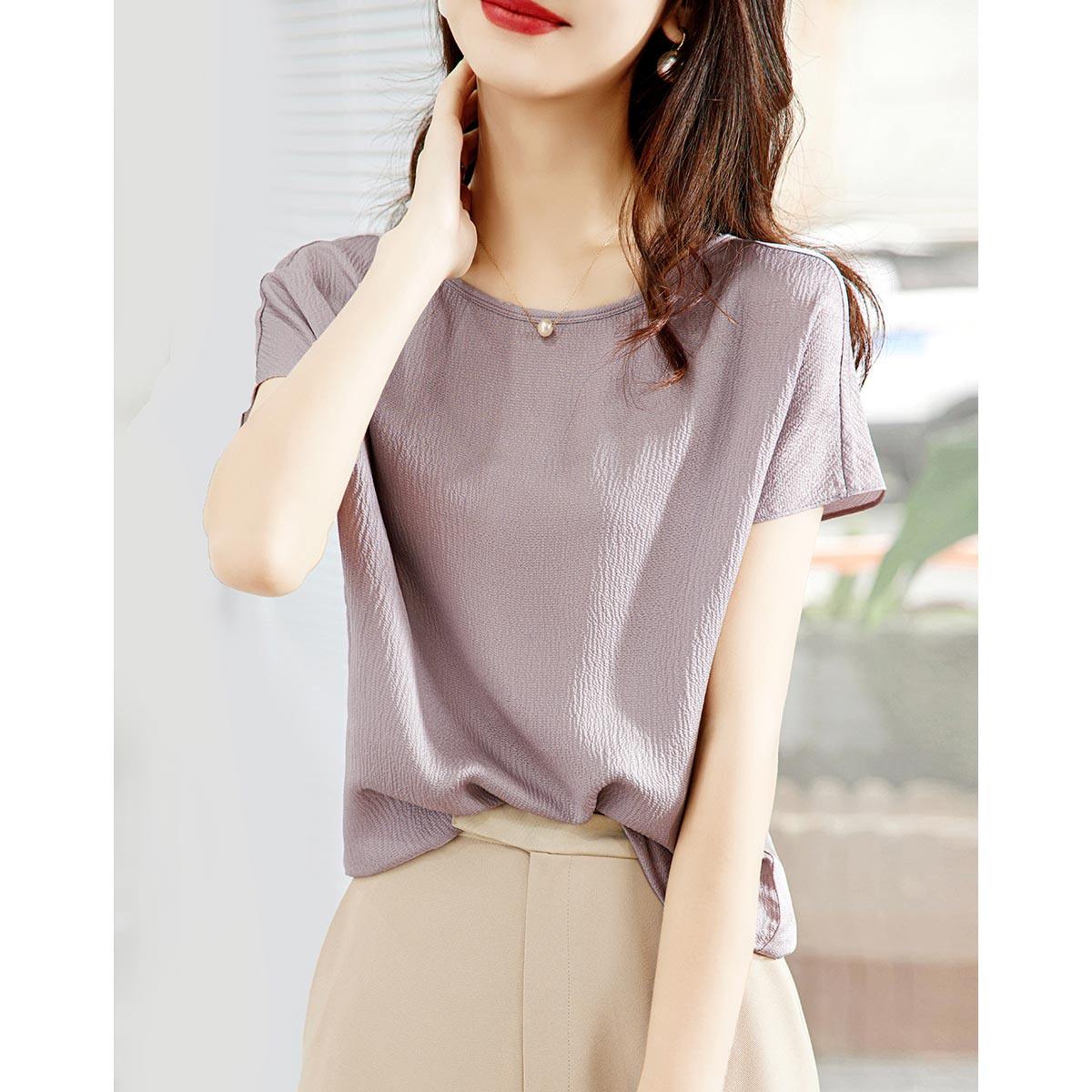 德玛纳夏新款桑蚕丝圆领短袖衬衫 dmestyle衬衫