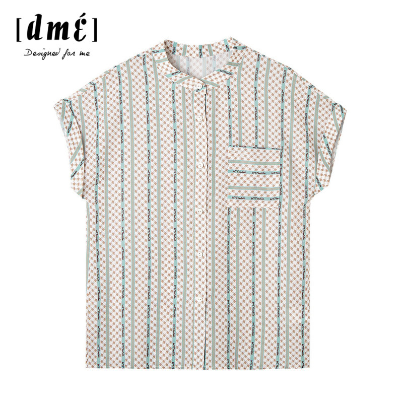 德玛纳印花短袖条纹2023夏季潮衬衫 dmestyle衬衫