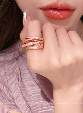 轻奢满钻多层缠绕戒指女